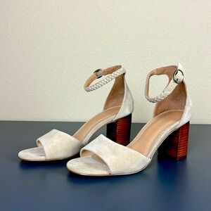 Soludos Braided Ankle Strap Heels | Neutral Suede | Size 7.5